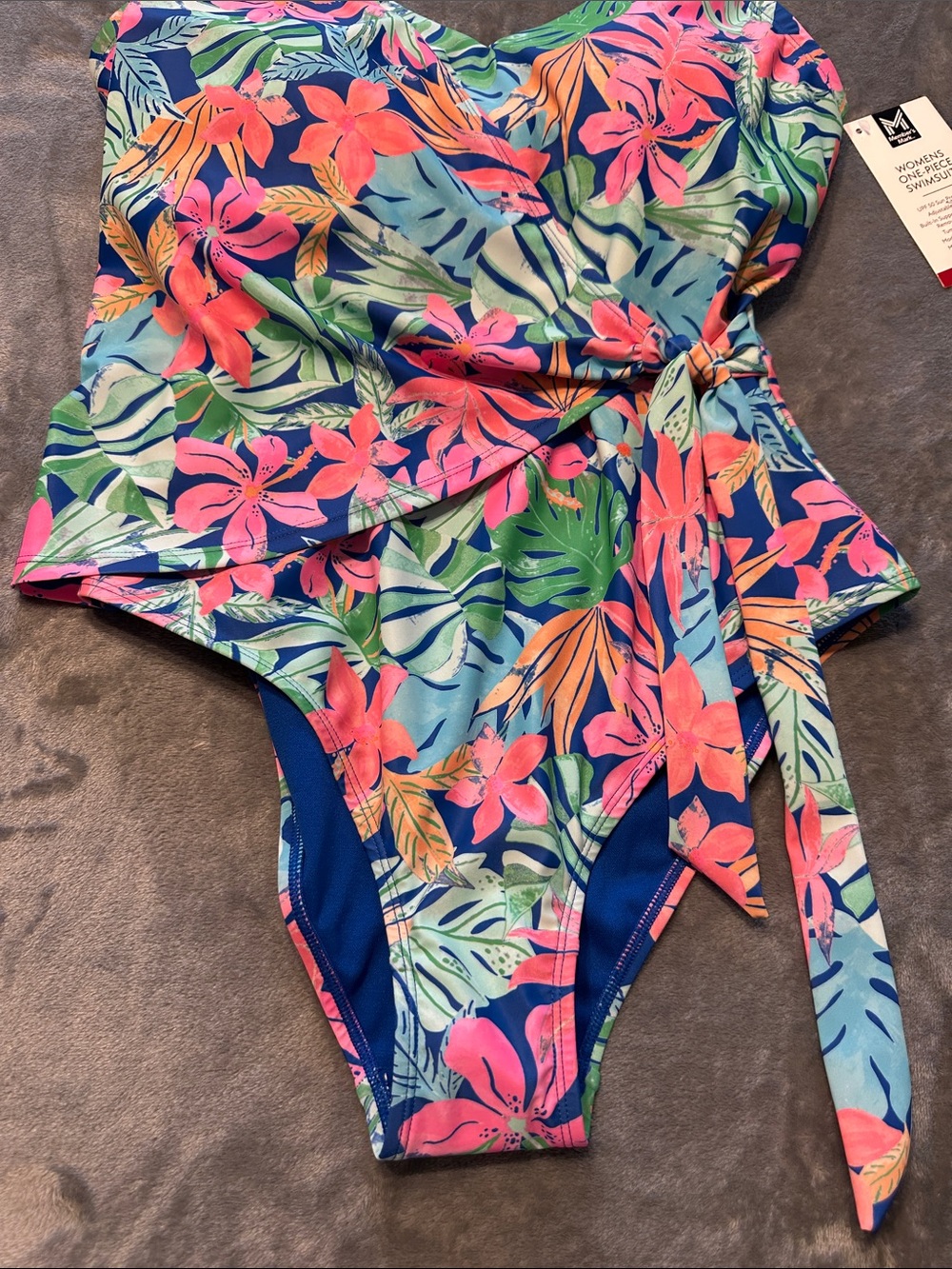 NWTS Members MarkTropical Floral Wrap 1-Piece Swimsuit Sz XL - Picture 4 of 12